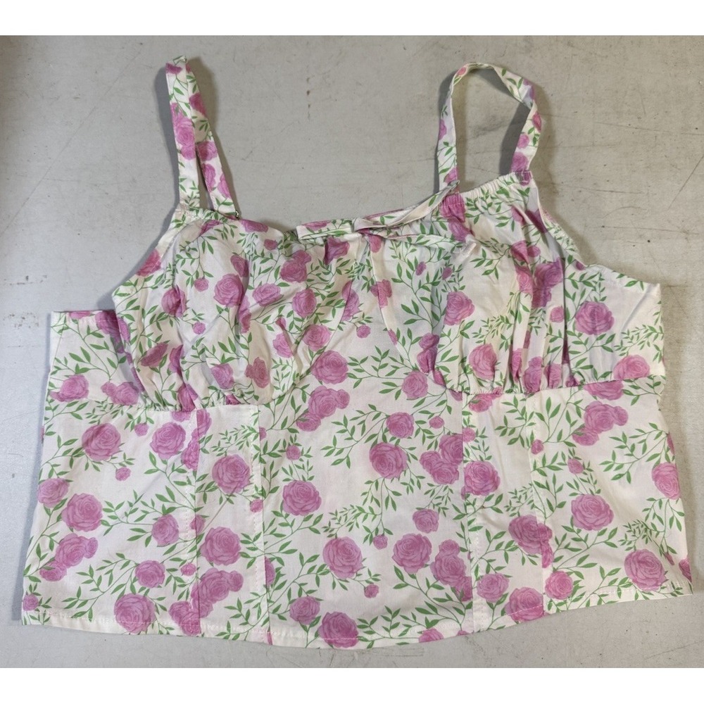 K0196-Freshman 1996 Womens XL Floral Rose Smocked Tank Cotton Pink Green
